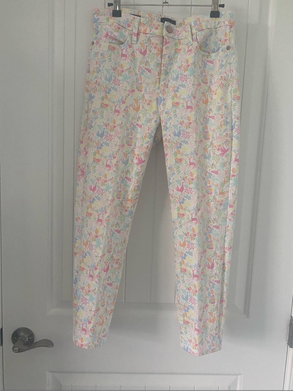Talbots Pastel Floral Cropped Jeans - White with Pink, Blue & Yellow Print